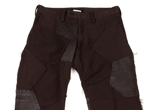 Y's Raw Edge Leather Patchwork Pants Brown Size 1