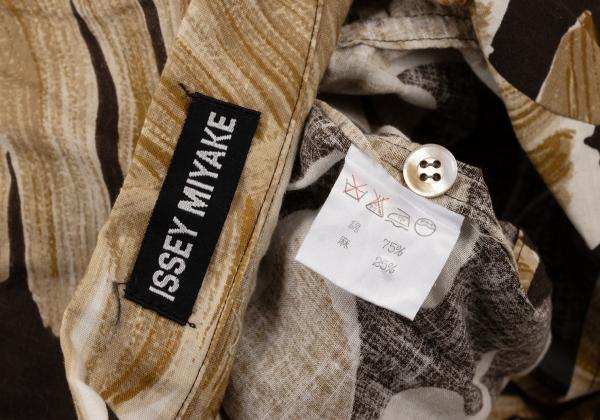 ISSEY MIYAKE Cotton Linen Leaf Print S/S Shirt Beige Size M