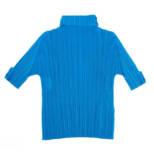 PLEATS PLEASE Fold-Over Pleated Short Sleeve Top Blue Size 3