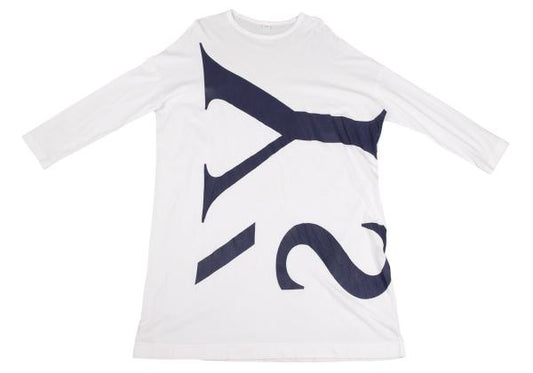 Y's Cotton Logo Print Tunic White Blouse Size 2