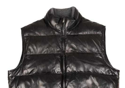 Papas Black Lamb Leather Padded Vest Size 52