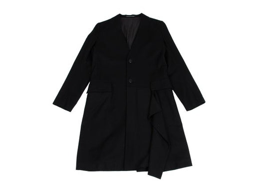Y's Wool Blend Draped No-Collar Coat Black Size 1