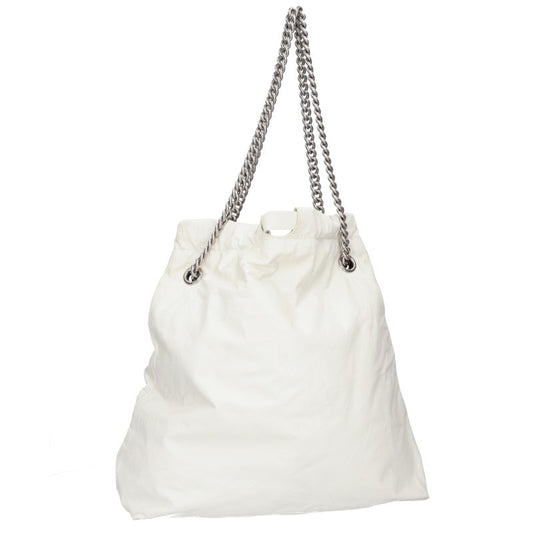 BALENCIAGA Crash Logo Leather Tote Bag White Size ONE SIZE