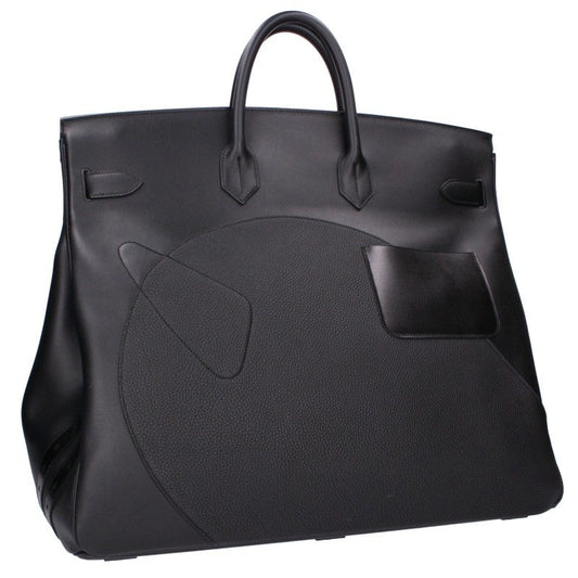 HERMES Haut à Courroies Patchwork Black Silver Handbag Size 50