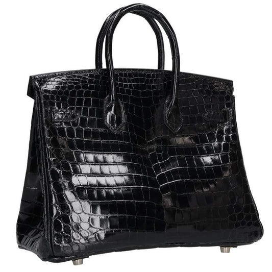 HERMES Birkin 25 Niloticus Lisse Handbag Black Size 25