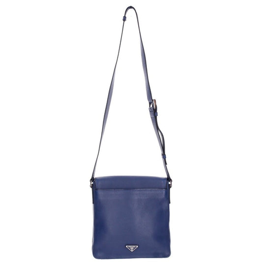 PRADA 2VD005 Leather Shoulder Bag Blue/Silver Size ONE SIZE