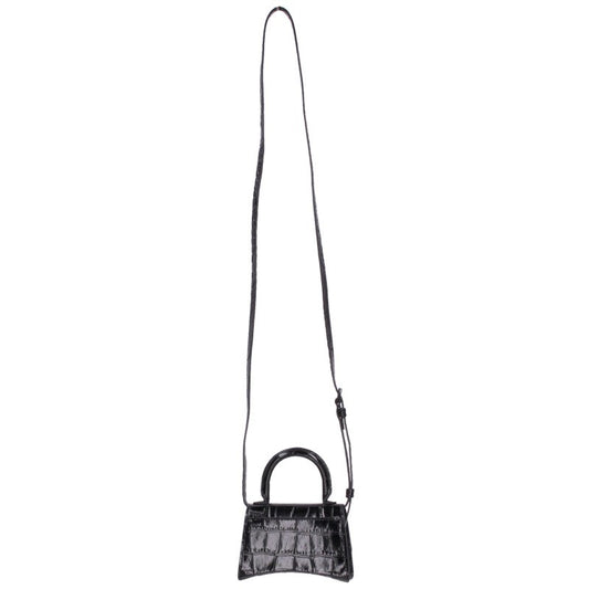BALENCIAGA Hourglass Croc-Embossed Bag Black Size ONE SIZE