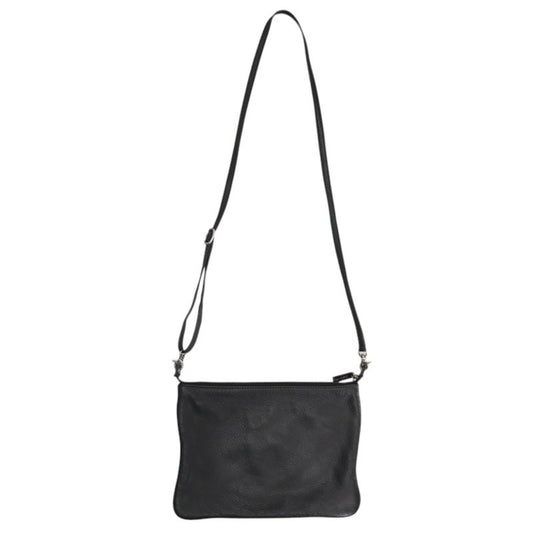 Yohji Yamamoto discord Logo Leather Sacoche Bag Black