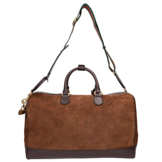 GUCCI GG Suede Boston Bag Brown Size ONE SIZE