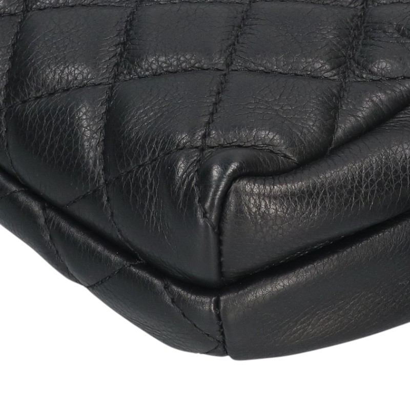 CHANEL Matelasse Calfskin Leather Body Bag Black Silver