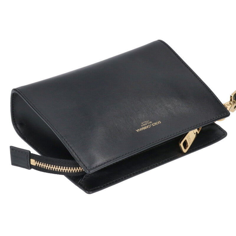 DOLCE & GABBANA Calfskin Leather Pouch Black Size ONE SIZE