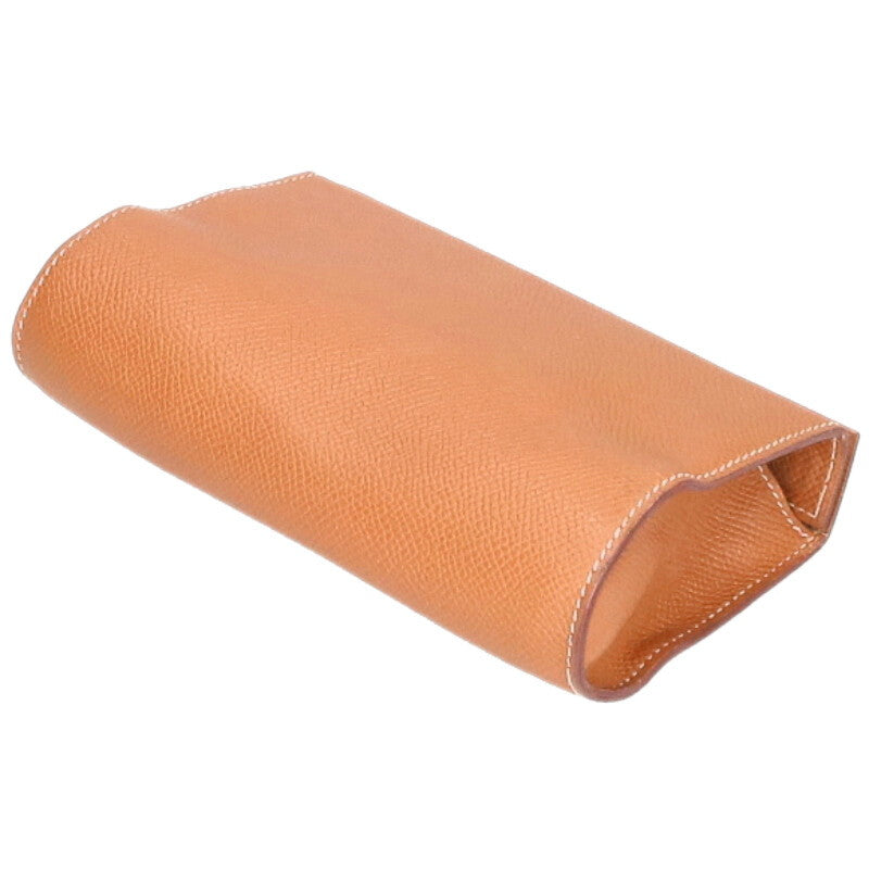 HERMES Caro PM Leather Double Snap Pouch Brown Size ONE SIZE