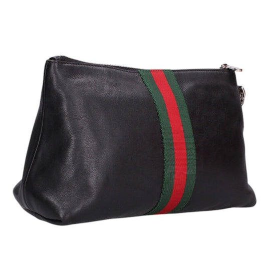 GUCCI Web Stripe Leather Medium Pouch Size ONE SIZE