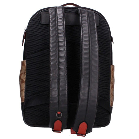 COACH Beige Signature Logo Leather Trim Backpack