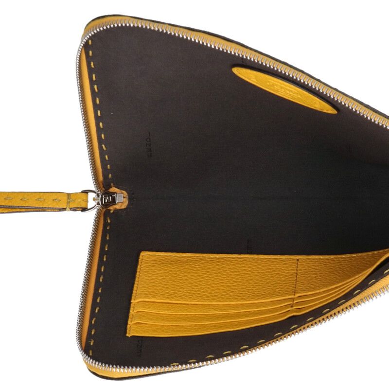 FENDI Selleria Slim Leather Clutch Bag Yellow Size ONE SIZE