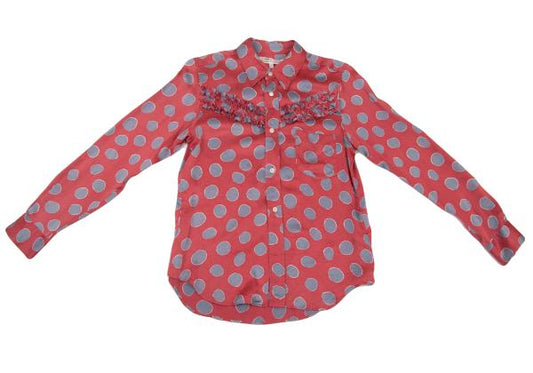 COMME des GARCONS Silk Yoke Frill Dot Shirt Pink Size S