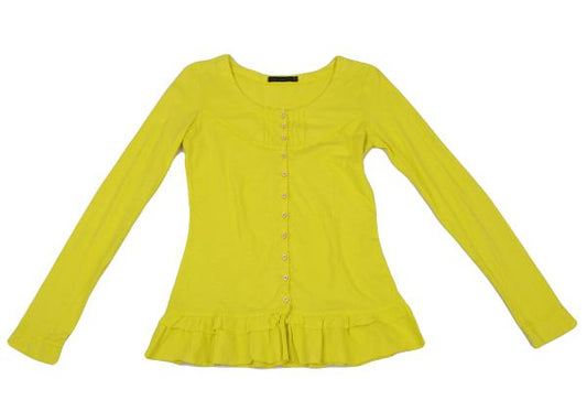 MARITHE Cotton Frill Hem Cardigan Lime Green Size S