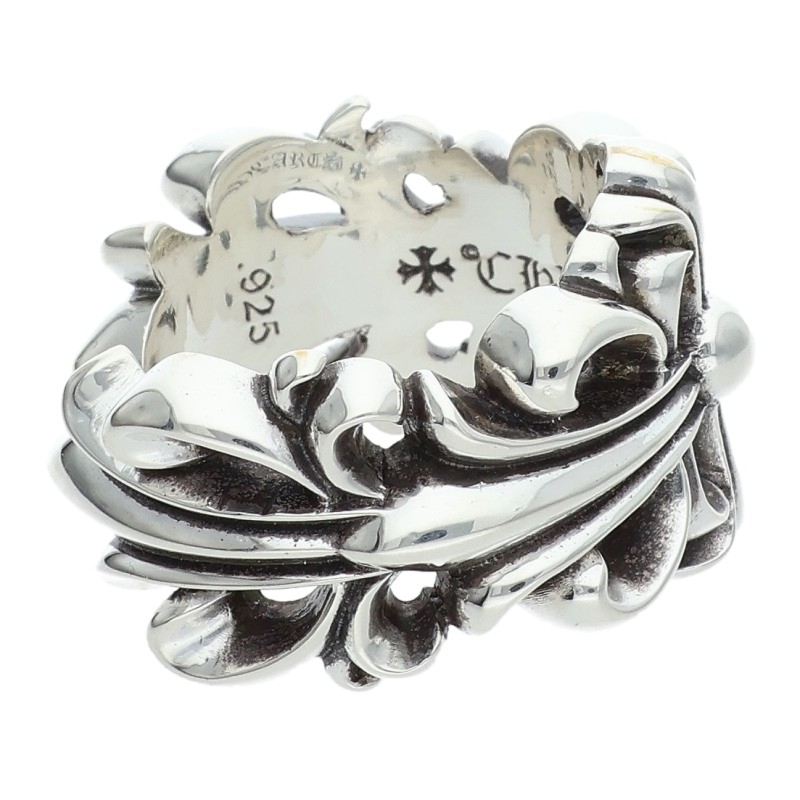 Chrome Hearts Double Floral Cross Silver Ring Size US 10.5