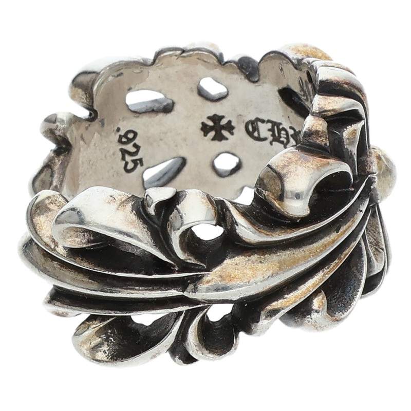 Chrome Hearts Double Floral Cross Silver Ring Size US 10.5