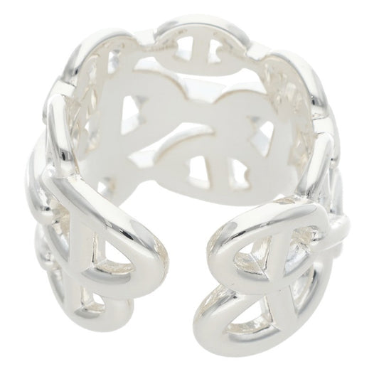 HERMES Chaine d'Ancre Enchainee GM Silver Ring Size 56