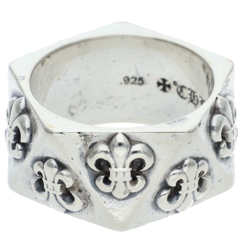 Chrome Hearts PENTAGON BS Fleur Silver Ring Size 18.5