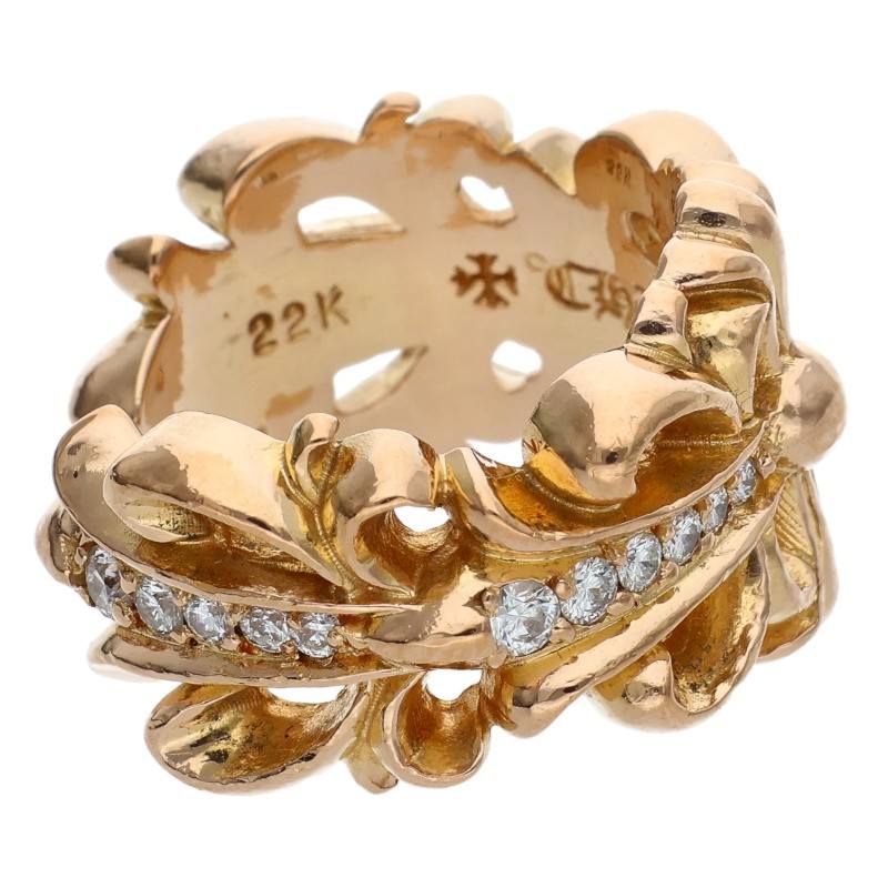 Chrome Hearts 22K Double Floral Cross Diamond Ring Size 10.5