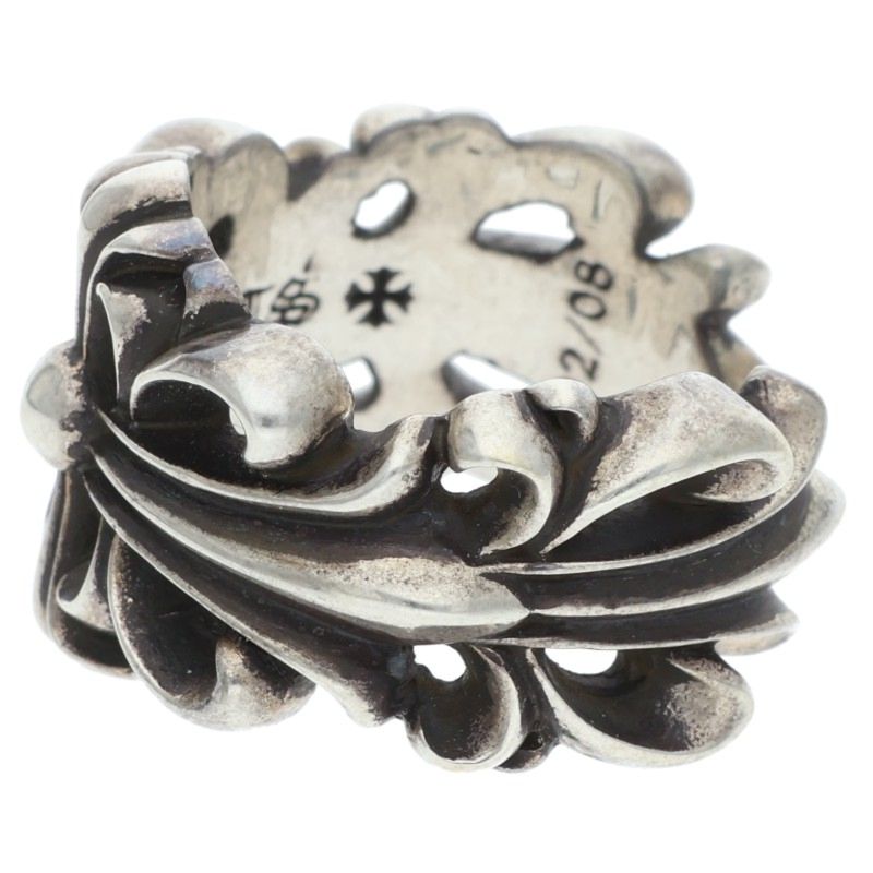 Chrome Hearts DBL FLRL CRS Double Ring Silver Size JP 16.5