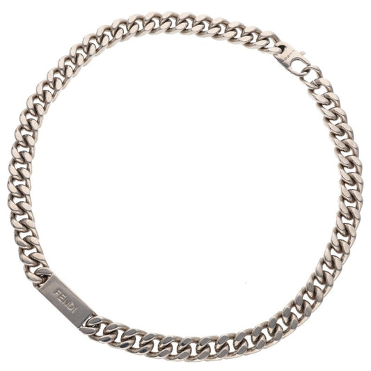 FENDI Logo Plate Chain Silver Necklace Size ONE SIZE