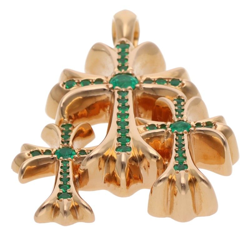 Chrome Hearts 22K Pave Emerald 3 Cross Pendant Size ONE SIZE