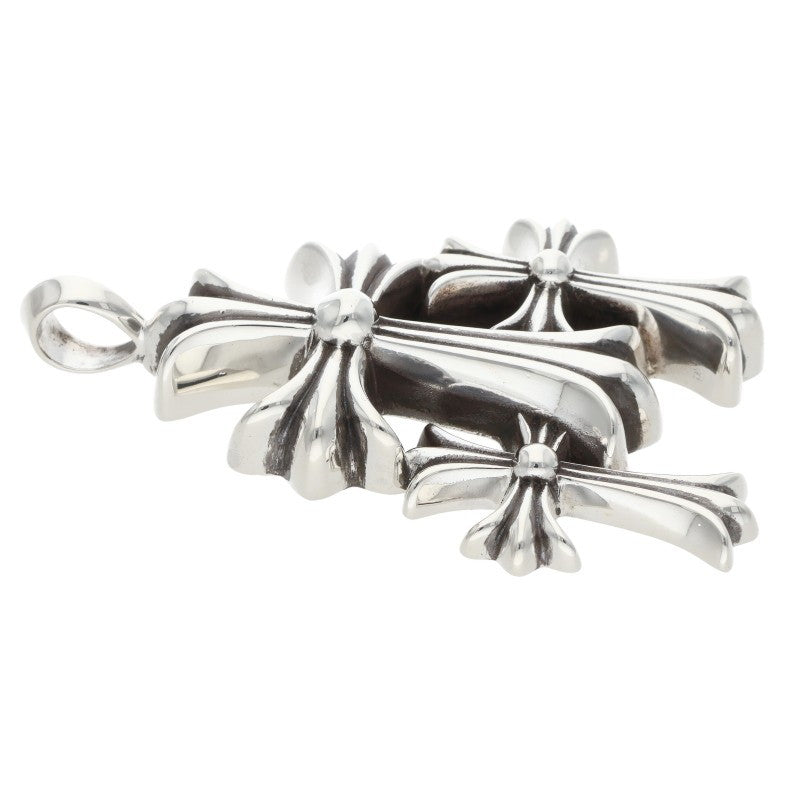 Chrome Hearts 925 Silver Triple CH Cross Small Necklace