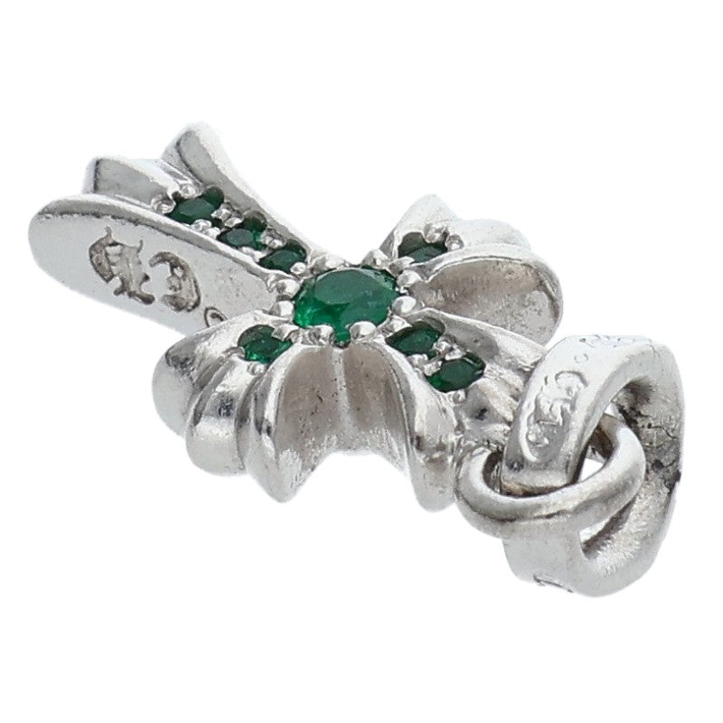 Chrome Hearts 18KWG Baby Fat Cross PAVE Emerald Pendant