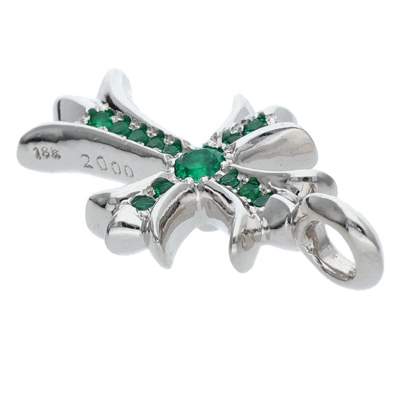 Chrome Hearts 18K Pave Emerald Tiny Fat Cross Necklace Top