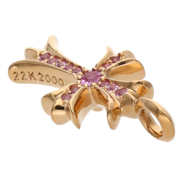 Chrome Hearts 22K Tiny Fat Cross PAVE Sapphire Necklace