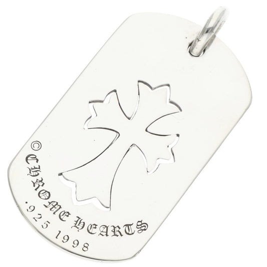 Chrome Hearts Large Dog Tag Cutout Tiny Cross Silver