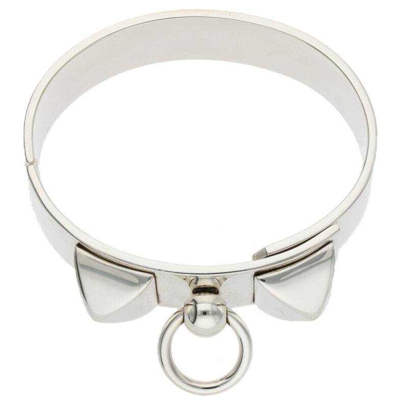 HERMES Collier de Chien MM Silver Bangle Size ONE SIZE