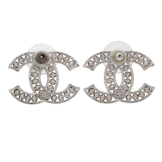 CHANEL CC Mark Rhinestone Earrings Clear Black Size ONE SIZE