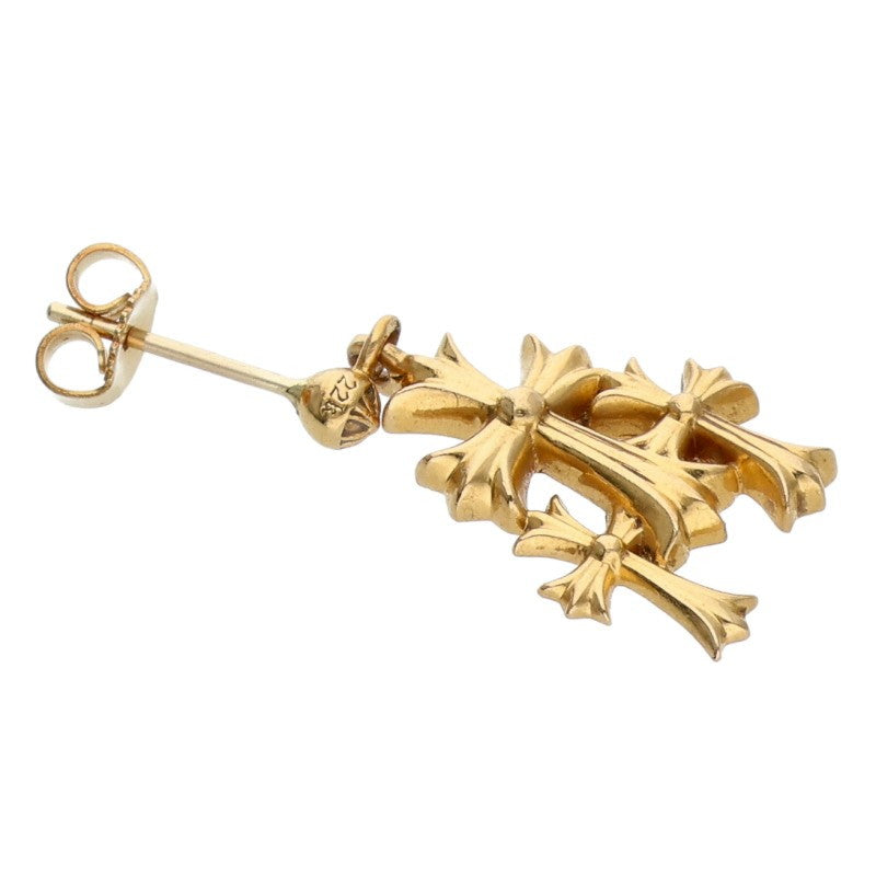 Chrome Hearts 22K Yellow Gold Triple CH Cross Earrings