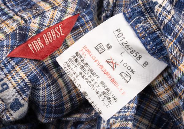 PINK HOUSE Check Logo Tape Frill Hoodie Blue Size L
