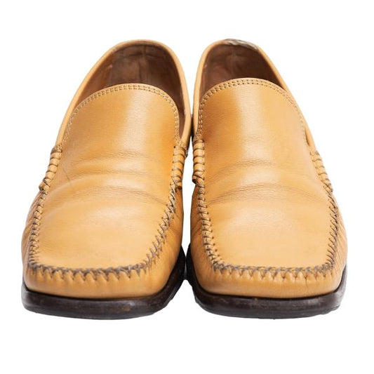 HIROFU Leather U-Tip Slip-Ons Beige Size 24.5CM