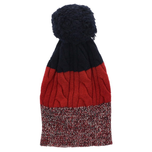 MONCLER GAMME BLEU Wool Low Gauge Knit Beanie Navy Red