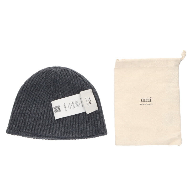 AMI Alexandre Mattiussi Wool Logo Beanie Gray Size ONE SIZE