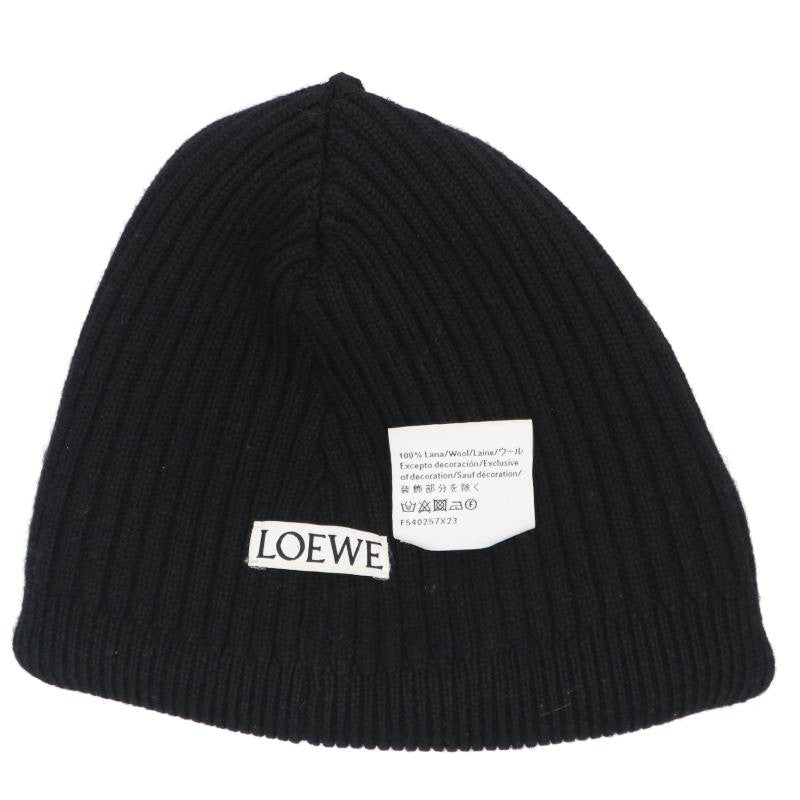 LOEWE Logo Embroidered Wool Knit Beanie Black