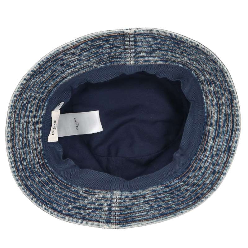 CELINE Logo Embroidered Denim Bucket Hat Blue Size L
