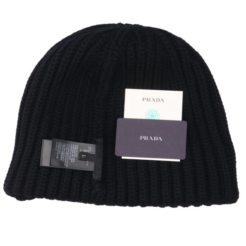PRADA Triangle Plate Wool Hat Black Silver Size L