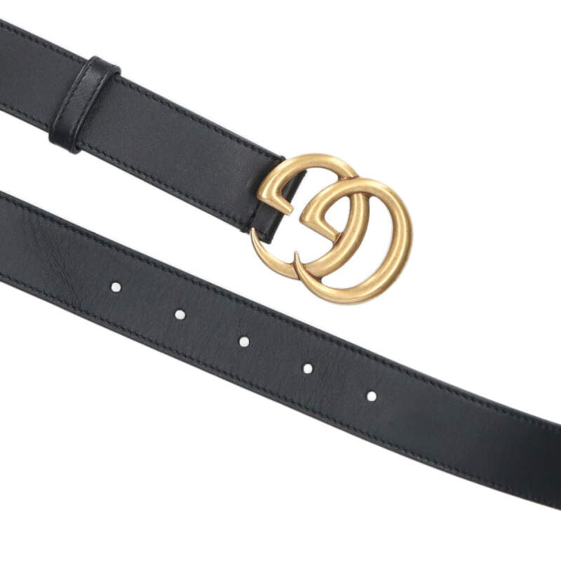 GUCCI 414516 GG Buckle Leather Belt Black/Gold Size ONE SIZE