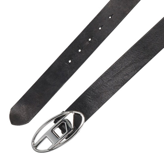 DIESEL Logo Buckle Leather Belt Silver Black Size ONE SIZE