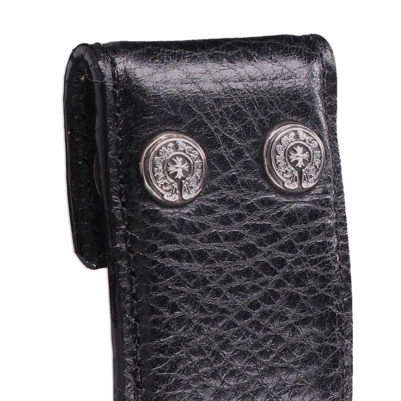Chrome Hearts 1.5" Scroll Label Rivets Leather Black Size 30
