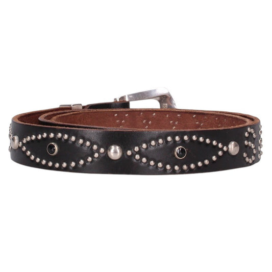 SAINT MICHAEL Studded Narrow Belt Black/Silver Size 32