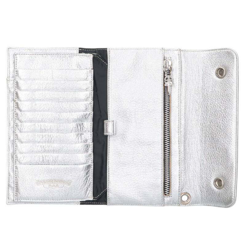 Chrome Hearts WAVE Cross Ball Leather Wallet Size ONE Silver