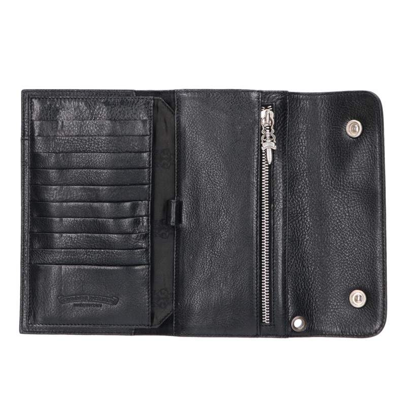 Chrome Hearts Wave Cross Ball Black Silver Leather Wallet